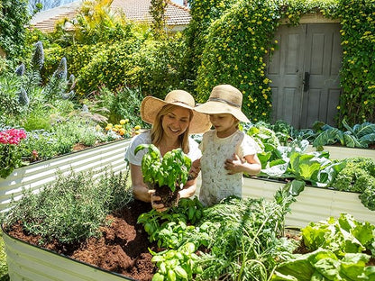 9-in-1 Galvanized Steel Raised Garden Bed // 8×2×1.5 ft Modular Planter for Gardening, Vegetables, Flowers // 18" Tall Metal Raised Garden Beds Outdoor (White) // Patented Design Planter Box