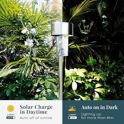 SOLPEX 24 Pack Solar Outdoor Lights Pathway, Stainless Steel Solar Lights Outdoor Waterproof,LED Landscape Lighting Solar Walkway Lights for Landscape/Patio/Lawn/Yard/Driveway-Warm White