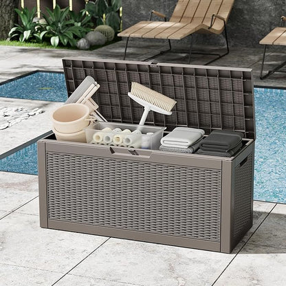 Outdoor Storage Box, Resin Deck Boxes Indoor and outdoor, Waterproof Storage Box Lockable Lid (Grey,70 Gallon)