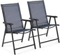 Yaheetech Patio Dining Chairs Set of 2, Portable Dining Chairs with Armrests for Camping, Lawn and Beach, Folding Patio Chairs 2-Pack of Metal Frame, Navy Blue