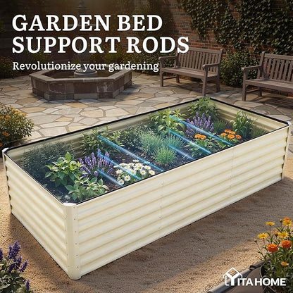 YITAHOME 8x4x2ft 2pcs Large Raised Garden Bed Kit, Galvanized Metal Planter Box with Gloves & Safety Rubber, Outdoor Above Ground Planters for Plants Vegetables Flowers, Cream Yellow
