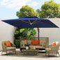 10 X 13 FT Cantilever Outdoor Patio Umbrella with Base Included Large Heavy Duty 360° Rotation Double Top Offset Rectangular Umbrellas with Led Lights for Backyard Outside Deck, NAVY