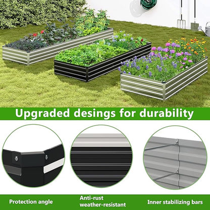 2PCS 8x4x1ft Galvanized Raised Garden Bed Kit, Galvanized Planter Raised Garden Boxes Outdoor, Large Metal Raised Garden Beds for Vegetables,Black