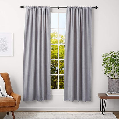 Amazon Basics Adjustable Curtain Rod for Windows, Round Finials, Easy Installation, Sturdy, 1-Inch Rod, 36" to 72", Black, 2-Pack