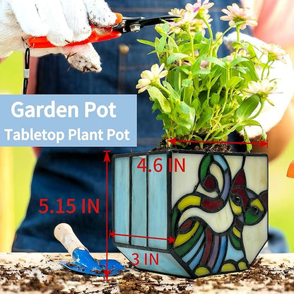 Stained Glass Cat Pot with Drainage,Cute Planters for Indoor Plants,Decorative Flower Pots,Gifts for Plant Lovers,4.6x3x5.15 in