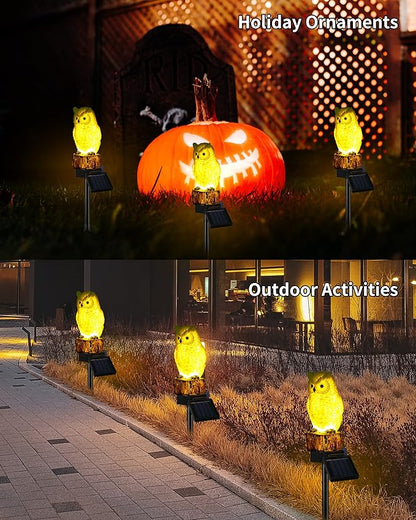 iStatue 2PC Solar Owl Garden Stake Lights, Handcrafted Resin Owl Outdoor Decor with Soft Warm Light, Solar Powered Lawn & Pathway Accent Gardening Gift (2-Pack, Owl)