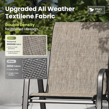 PHI VILLA Patio Chairs Set of 2, Outdoor Stackable Dining Chairs with E-Coating Metal Frame and Upgraded Textilene Fabric, All Weather Deck Chair 350 LBS Capacity for Porch Poolside Garden