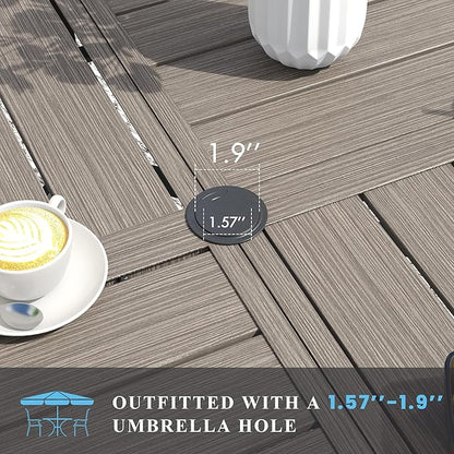 VICLLAX Patio Table and Chair Set of 6, All Weather Metal Round Outdoor Dining Furniture Set-50 Round Outdoor Table and Chairs, Grey Wood Grain Tabletop