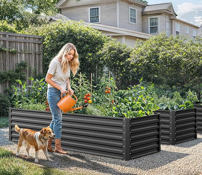 YITAHOME 6x3x2 ft 4pcs Galvanized Raised Garden Bed Kit, Large Metal Planter Box with Gloves & Support Rod, Outdoor Flower Bed for Plants Vegetables, Black