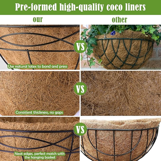 24 Inch Natural Coconut Fiber Liner for planters Round Coco Replacement Liners for Hanging Flower Basket Planter Extra Large Coco Coir Pots for Outdoor Garden Plants – 2 Pack