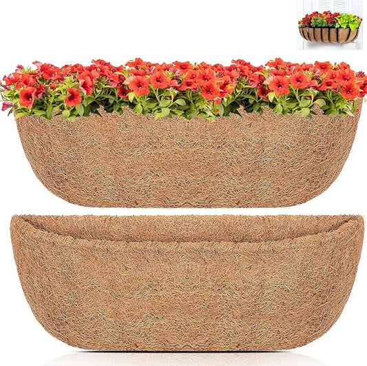 Y&M 30" Coco Liner for Window Box Deck Basket Planter Trough Coconut Fiber Liners, 2pcs Trough Coco Liner Pre-Formed Replacement