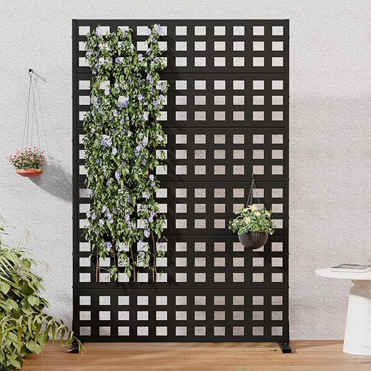 Casaphoria Metal Privacy Screen Outdoor, 72" H x 47" W Freestanding Decorative Privacy Screen for Patio Deck Balcony Garden with Stable Base, Black-Square