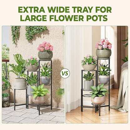 Outdoor Plant Stands for Patio Corner Tall Plant Stand Indoor Metal Flower Pot Stands for Multiple Plants 6 Tier Heavy Duty Shelf Black Kite