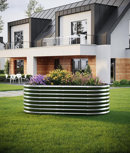 Large Raised Garden Bed Galvanized Metal Round Raised，Garden Bed Outdoor for Gardening 6x3x2FT for Vegetables Flowers Ground Planter Box