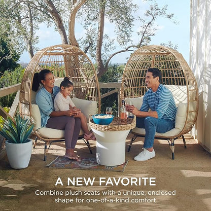 Best Choice Products Wicker Egg Chair, Oversized Indoor Outdoor Lounger for Patio, Backyard, Living Room w/ 4 Cushions, Steel Frame, 440lb Capacity - Sage