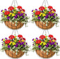 Metal Hanging Baskets for Plants Outdoor 4 Pack Round Metal Wire Hanging Basket Planter (Grid, 10 Inch)