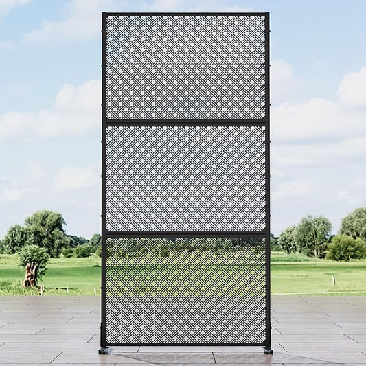 Casaphoria Metal Privacy Screen Outdoor, 72" H x 35" W Freestanding Decorative Privacy Screen for Patio Deck Balcony Garden with Stable Base, Jason- Black
