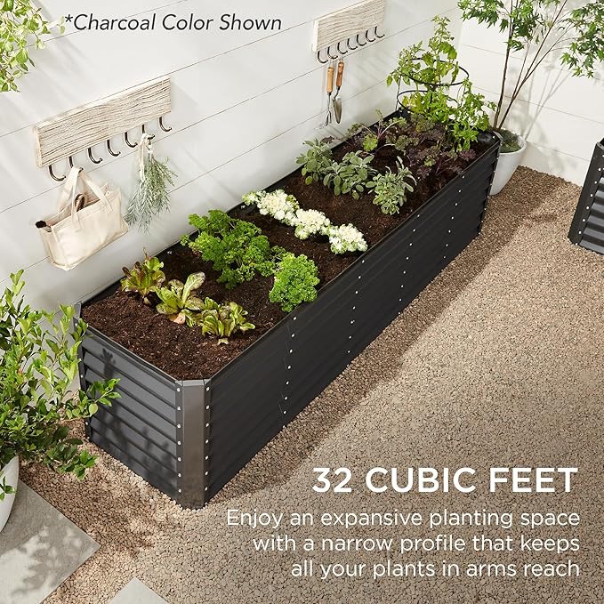Best Choice Products 8x2x2ft Raised Outdoor Metal Garden Bed, Deep Root Box Planter for Vegetables, Flowers, Herbs, 240 Gallon Capacity, 100% Non Toxic Materials - Sage Green