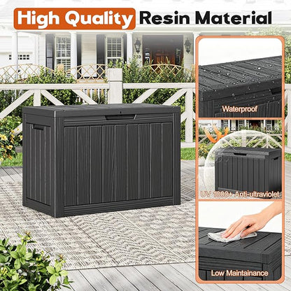 Outdoor Storage Box, Resin Deck Boxes Indoor and outdoor, Waterproof Storage Box Lockable Lid (Black, 50 Gallon)
