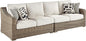 Signature Design by Ashley Beachcroft Outdoor Left & Right Arm Facing Wicker Patio Loveseats, Nuvella Weather Resistant Fabric, Brown & Beige