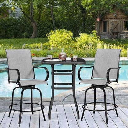 Yaheetech Patio Swivel Barstools Outdoor Chairs Set of 2, High Bistro Stools Outdoor Furniture, All-Weather Patio Stools for Outside, Beach, Lawn, Poolside and Garden, Black/Light Gray