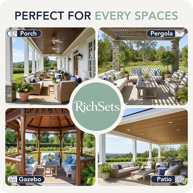 Outdoor Curtains for Patio Waterproof 6 Panels - Windproof, Privacy, Weatherproof Outside Drapes for Gazebo Pergola Porch, Grommet Top and Tab Bottom, 54x120 Inch, Cream