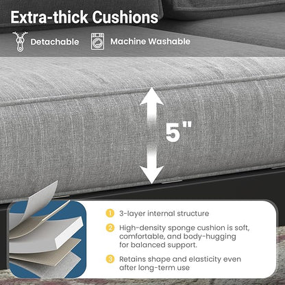 Solaste Aluminum Outdoor Patio Furniture Set, 5 Seats Patio Sectional Sofa with 5" Thick Cushion, Outdoor Patio Set with Coffee Table for Porch, Yard, Backyard, Deck, Light Grey
