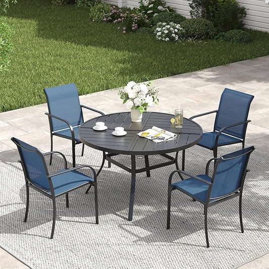 VICLLAX Patio Table and Chair Set of 4, All Weather Metal Round Outdoor Dining Furniture Set-40.6" Round Outdoor Table and Chairs, Black Tabletop