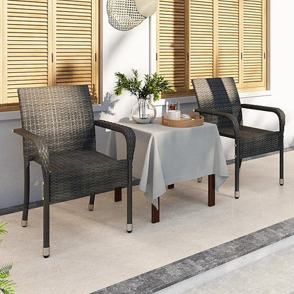 Yaheetech Set of 6 Stackable Outdoor Rattan Dining Chairs, All-Weather Armchair w/Armrests, Steel Frame for Garden, Patio, Deck, Yard, Poolside Gray