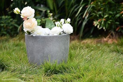 Kante 14 Inch Dia Round Concrete Planter, Indoor Outdoor Large Plant Pot with Drainage Hole and Rubber Plug for Home Patio Garden, Natural Concrete