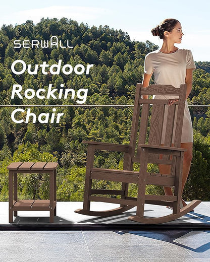 SERWALL Outdoor Rocking Chair Set of 6, Patio Rocking Chairs Set, HDPE Rocking Chair Outdoor for Adults, Heavy Duty Front Porch Rocker, Coffee