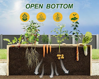AMERLIFE U-Shaped Raised Garden Bed with Deer Proof Fence, 7.5Wx15Dx6H Outdoor Wooden Raised Garden Bed Planter with 19" Depth Planter Box