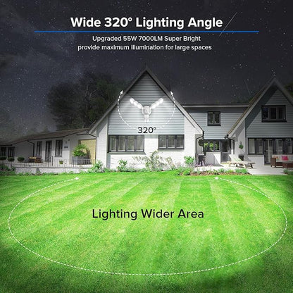 SANSI 55W Motion Sensor Outdoor Lights 7000LM Super Bright LED Security Lights, 5000K Dusk to Dawn Flood Light, 4 Modes,Wide 320°Angle Illumination, for Yard, Patio, Garage, Doorways Wired Not Solar