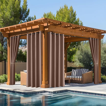 NICETOWN Fade Resistant Outdoor Curtains for Patio, Grade 4 Color Fastness Fade-Proof Waterproof Curtains for Gazebo UV Protection, 2 Panels Thermal Longlasting Blackout Shades, W52 x L84, Tan