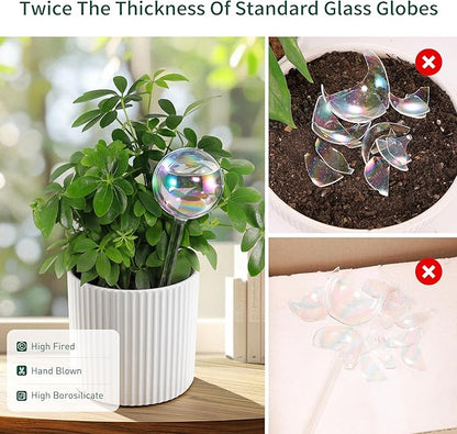 Large Extra-Thick Clear Glass Plant Watering Globes, Rainbow Gradient Self Watering Devices for Indoor & Outdoor Plants, AutomaticWaterer Spikes, Perfect for Daily or Vacation Use, 6-Pack