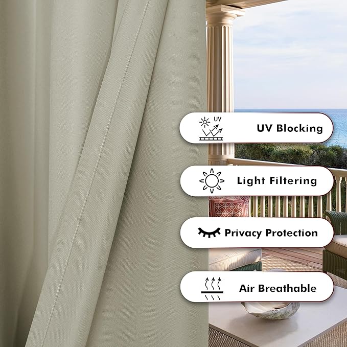 BONZER Outdoor Curtains for Patio Waterproof Thick Privacy Grommet Light Filtering Outside Curtains for Porch Pergola Gazebo Deck, 1 Panel, 54W x 108L inch, Taupe