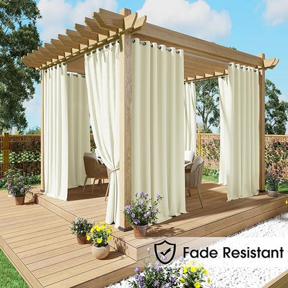 NICETOWN Fade Resistant Outdoor Curtains for Patio Waterproof 2 Panels, UV Protection Grade 4 Lightfastness Fade-Proof & Blackout Drapes for Deck, Porch, Gazebo, Light Beige, W52 x L96 Each Panel