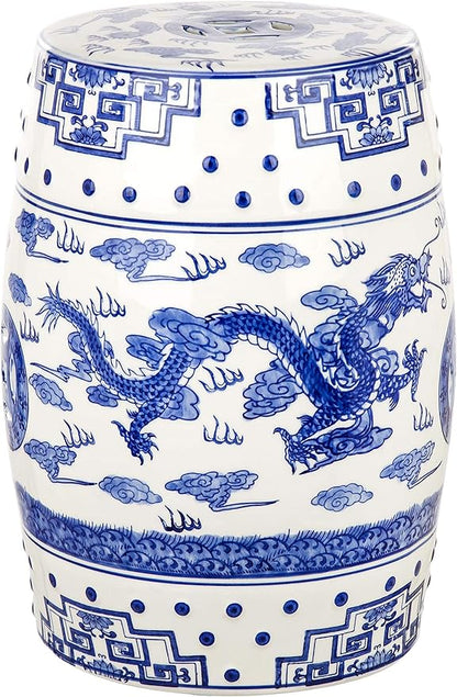 SAFAVIEH Castle Gardens Collection – Dragon’s Breath Blue Glazed Ceramic Chinoiserie Indoor/Outdoor Garden Stool (ACS4554A)