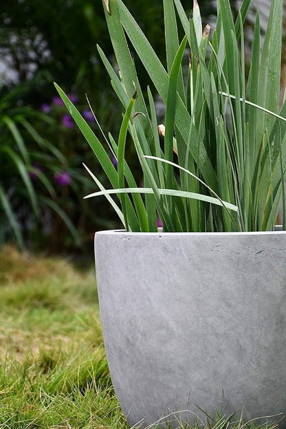 Kante 14 Inch Dia Round Concrete Planter, Indoor Outdoor Large Plant Pot with Drainage Hole and Rubber Plug for Home Patio Garden, Natural Concrete