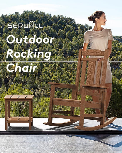 SERWALL Oversized Rocking Chair Set of 2 Outdoor, HDPE Outdoor Rocking Chair Set of 2, Brown