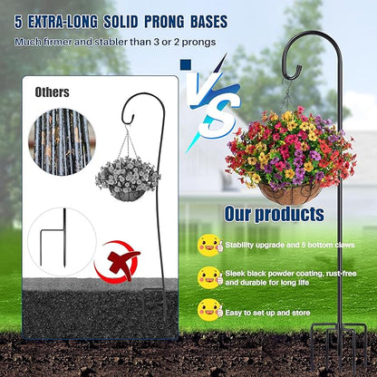 Ottsuls Bird Feeder Pole, 2 Pack 76 Inch Shepherds Hooks for Outdoor with 5 Prongs Adjustable for Hanging Lantern, Hummingbird Feeder, Plant,Garden Stake Plant Stand Hanger Weddings Décor