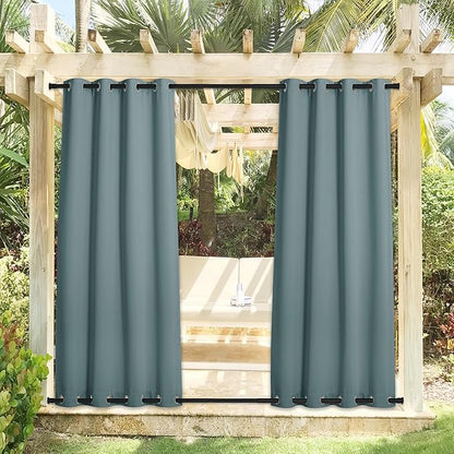 NICETOWN 2 Panels Greyish Blue Outdoor Curtains for Patio Waterproof, Sunlight Block Rustproof Grommet Top & Bottom Windbreak Thick Enough Keep Sun/Rain Out for Deck, W52 x L108, 2 Panels