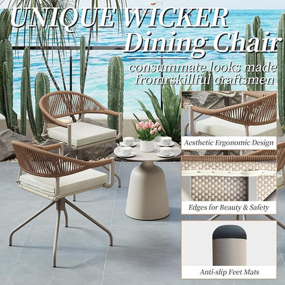 TWT Patio Dining Chairs Outdoor Stackable Dining Chairs for All Weather, Breathable Textilene Garden Outdoor Furniture for Backyard Deck (Brown, Rotatable Set of 2)