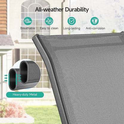 Patio Chairs Set of 6, All Weather Breathable Stackable Outdoor Dining Chairs with High Back and Wide Seat, Easily Set Up Outdoor Chairs Set of 6 with Metal Frame for Backyard Garden Pool, Grey
