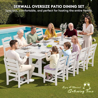 SERWALL Outdoor Dining Table, 84" Rectangular Dining Table for 6-10 Person, All Weather HDPE Outdoor Furniture for Backyard, Garden, White