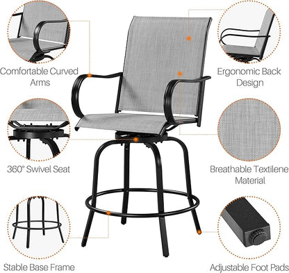 Yaheetech Patio Swivel Barstools Outdoor Chairs Set of 2, High Bistro Stools Outdoor Furniture, All-Weather Patio Stools for Outside, Beach, Lawn, Poolside and Garden, Black/Light Gray