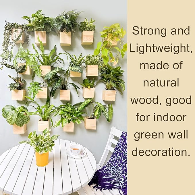 LaLaGreen Wooden Planter Box for Plants (4x4 Inch, 6 Pack) Small Square Wall Planters for Indoor Plant, Natural Wood Hanging Flower Boxes Herb Planter Table Centerpiece Modern Home Garden Office Decor