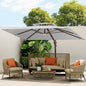 10 X 13 FT Cantilever Outdoor Patio Umbrella with Led Lights Large Heavy Duty 360° Rotation Double Top Offset Rectangular Umbrellas for Backyard Garden Pool Outside Deck, Fog Grey
