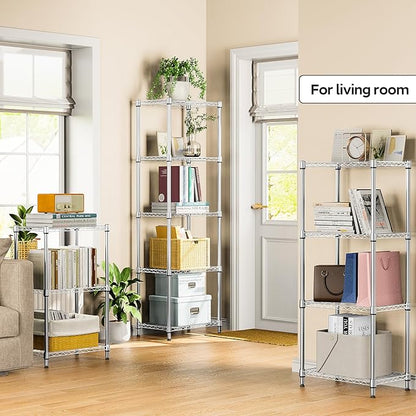 5 Tiers Shelf Metal Storage Shelves Wire Rack Closet Organizers with Wheel for Garage Kitchen Bathroom Laundry Chrome 11.8" D x 17.7" W x 55" H