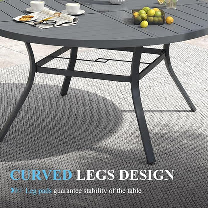 VICLLAX Patio Table and Chair Set of 10, All Weather Metal Round Outdoor Dining Furniture Set-59.9" Round Outdoor Table and Chairs, Black Tabletop